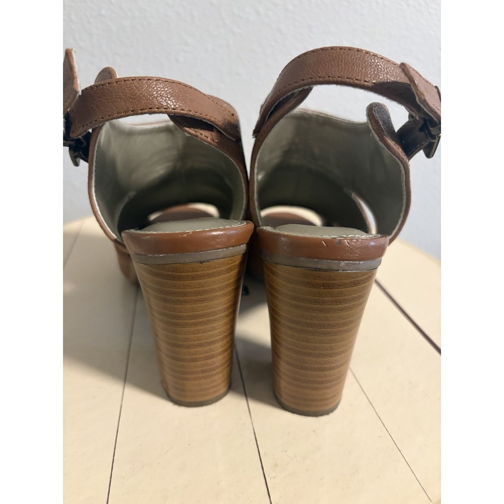 White Mountain~ District~8M~ Brown Leather Peep Toe Slingback Block High Heels - Picture 8 of 14